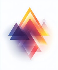 Poster - Geometric triangle shapes, layered and overlapping in a vibrant blend of blue, purple, yellow and red hues, create an abstract digital art composition that inspires imagination and creativity. 
