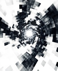Poster - An abstract digital tunnel effect creates a sense of depth and movement. This striking composition showcases a monochromatic palette with intricate details.