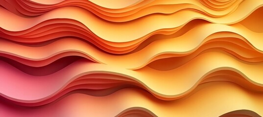 Poster - Fluid Orange and Yellow Layered Paper Folds, Dynamic Waves, Gradient Background, 3D Illustration
