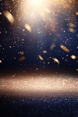Poster - Golden Confetti Falling on Glittering Surface Background in Vertical Format for Celebration and Festive Occasions
