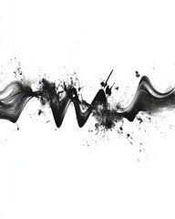 Aufkleber - Abstract Ink Wave Painting with Splatters on White Background Studio Shot Minimalist Modern Art