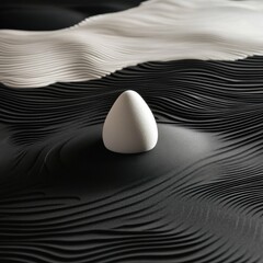Aufkleber - Minimalist zen garden with white stone on black sand waves studio shot abstract art
