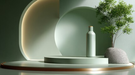 Aufkleber - A green vase with a tree in front of it is on a stage