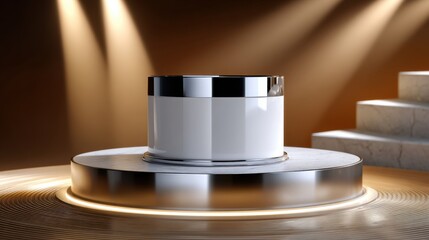 Poster - A white container sits on a silver pedestal
