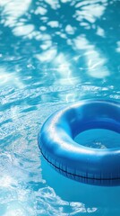 Poster - Blue inflatable ring floating in a swimming pool with sunlight and shadows creating a relaxing summer vibe poolside