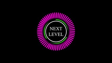 Fototapete - Next level progress circle graphic with glowing green and purple elements.Animated next level progress circle graphic with glowing green and purple elements on black background
