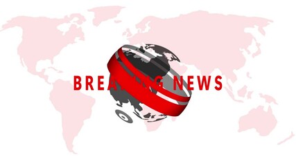 Poster - Animated globe overlay with world map for breaking news.Breaking news animated globe overlay with world map background for news broadcast or presentation