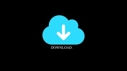 Poster - Data transfer progress in cloud download illustration. Animated cloud download process illustration depicting data transfer progress with bright blue icon and black background