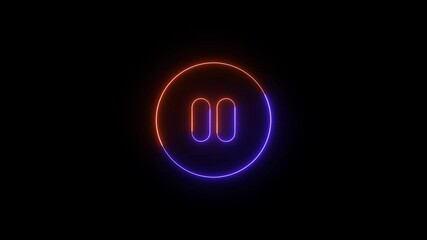 Poster - Neon pulsing pause icon animation.Illuminated neon pause symbol animation on black background illustrating media control interface elements and digital technology visualization