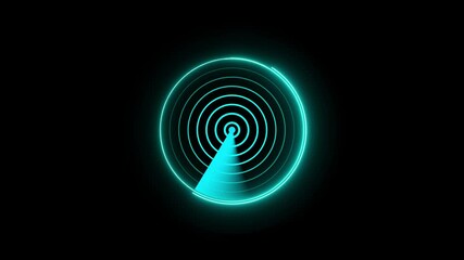 Poster - Radar scanning screen animation with glowing circles.Futuristic animated radar screen displaying scanning technology and glowing concentric circles over a dark background