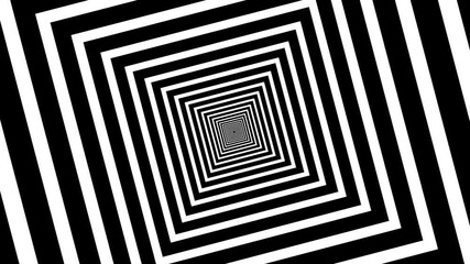 Poster - Abstract black and white tunnel animation.Abstract black and white optical illusion tunnel animation infinite geometric squares perspective visualization