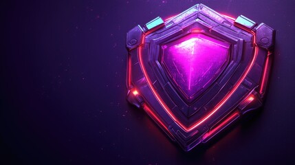 Poster - glowing, futuristic shield with neon accents, ideal for websites and blogs about cybersecurity, gami