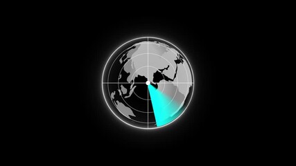 Fototapete - Radar scan for global surveillance and monitoring.Animated radar scan visualizing global surveillance and international monitoring with earth globe on a black background