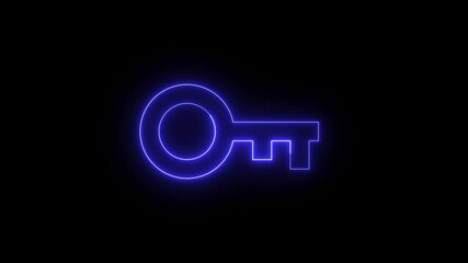 Poster - Neon glowing key animation.Glowing neon key animation displayed against a black background illustrating security and access with bright futuristic illumination