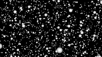 Poster - Dynamic flow of falling white spheres on abstract.Abstract black background with falling white spheres of varying sizes create dynamic flow