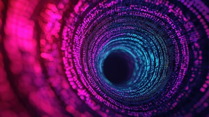 Poster - Colorful abstract vortex with glowing digital particles swirling in a mesmerizing pattern of light and color