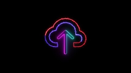 Fototapete - Neon cloud upload icon with glowing effects.Animated neon cloud upload icon on a black background for technology and data concepts