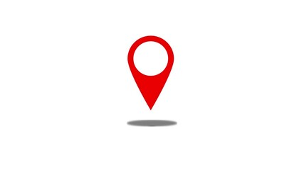 Poster - Red location pin icon symbolizing navigation and place.Red location pin icon on white background simple animated travel and navigation symbol digital design element
