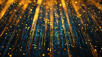 Poster - Golden and Blue Abstract Background with Glowing Particles and Light Rays for Creative Design Projects