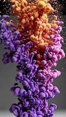 Poster - Dynamic fusion of purple and orange abstract shapes in motion against gray background
