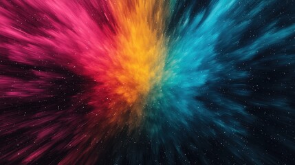 Poster - Vibrant Colorful Explosion with Swirls of Pink, Orange, and Blue Against a Dark Space Background