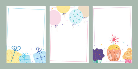 Wall Mural - birthday invitation card template clipart poster set. happy birthday greeting card clip art with emp