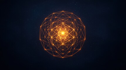 Poster - Vibrant Geometric Structure with Intricate Network Design against Black Starry Background