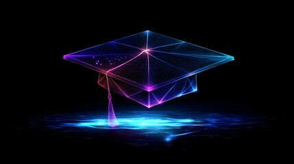 Poster - Graduation cap illuminated with neon lines in a dark background