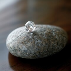 Poster - Diamond resting on a smooth grey stone, close-up shot, studio lighting, concept of natural beauty and luxury, indoors