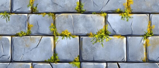 Poster - Stone Wall Texture with Moss Detail Close Up Artistic Render of Ancient Architecture with Natural Overgrowth and Weathered Surface
