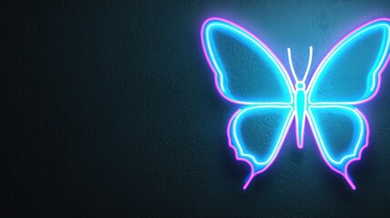 Poster - Neon butterfly on dark wall graphic art