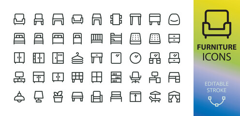 Poster - furniture icons set. ui icons for furniture store website and app