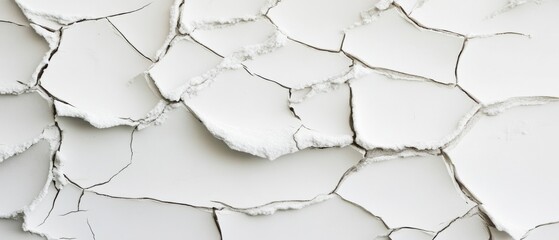 Poster - Abstract Close Up of Cracked White Surface with Rough Edges and Dark Lines in a Macro Studio Shot