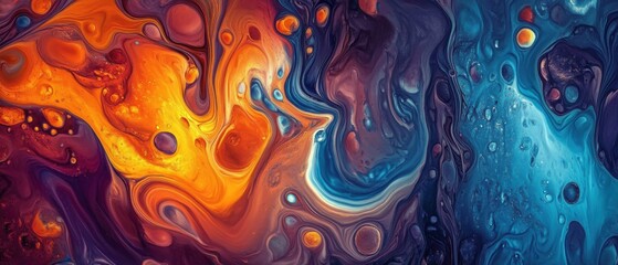 Aufkleber - Abstract Fluid Art in Motion with Vibrant Orange and Blue Colors and Swirling Patterns for Modern Design Backgrounds