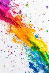 Aufkleber - Vibrant Rainbow Paint Splatter on White Background Abstract Art Close Up Studio Shot Color Spectrum Celebration