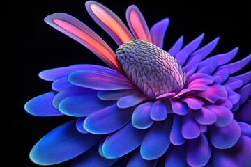 Aufkleber - Abstract Purple Flower Close Up on Black Background Macro Shot Detailed Petals and Center