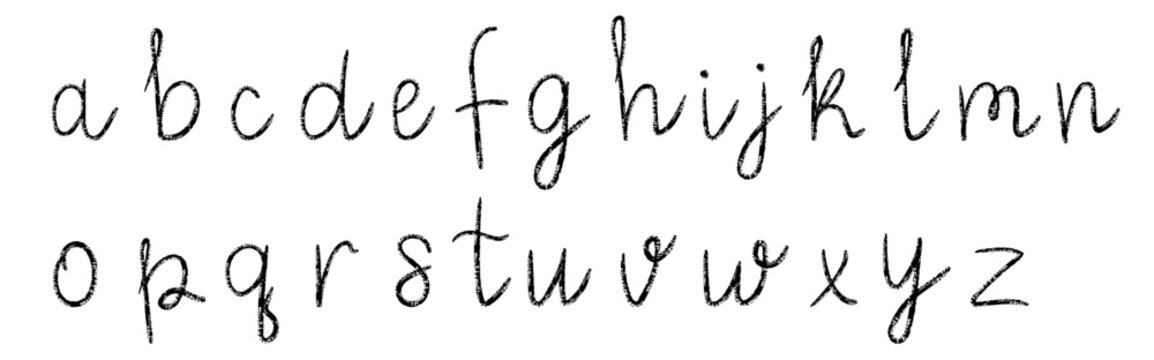 Ink textured font. Grunge alphabet with letters. Stylish brush painted an lowercase vector letters