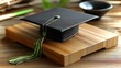 © Emiliia - Graduation cap placed on a bamboo sushi board in a serene and natural setting