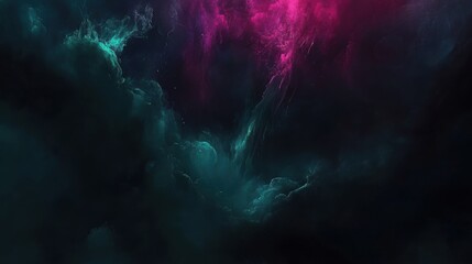 Poster - Abstract Nebula Cloudscape Rising Upward with Pink and Teal Hues in a Dark Atmospheric Style