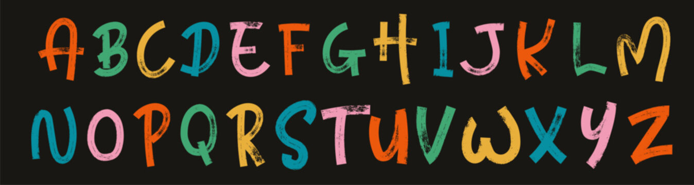 Marker textured font. Grunge alphabet with capital letters. Stylish brush painted an uppercase vector letters