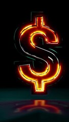 Poster - Dynamic neon dollar sign: color transition from green to red with reflective surface