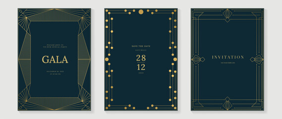 Aufkleber - Luxury invitation card background vector. Elegant classic antique design, gold lines gradient on green background. Premium design illustration for gala card, grand opening, art deco.