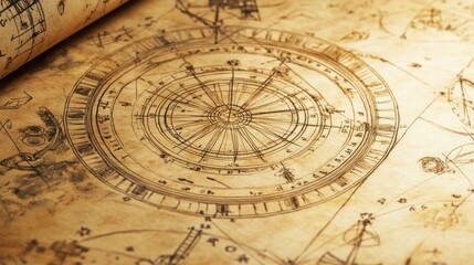 Antique Chart Depicting Astronomical Observations on Aged Parchment