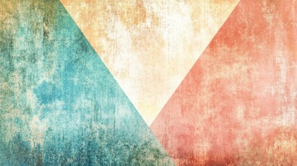 Poster - Abstract grunge texture with geometric triangle shapes in blue beige and red colors background
