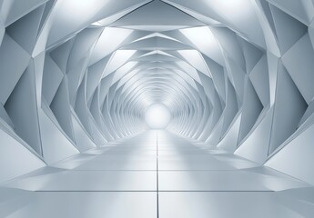 Fototapete - Abstract Futuristic White Tunnel with Glowing Light
