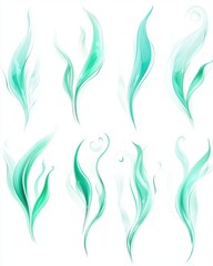 Poster - Eight abstract turquoise swirls on white background graphic design elements flowing shapes artful composition