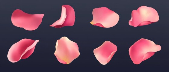 Poster - Floating rose petals in soft pink hues against a dark background floral elements for graphic design and romantic themes studio shot