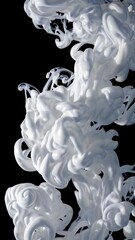 Poster - Ethereal white ink swirling in water against black backdrop: a mesmerizing abstract dance