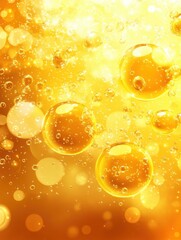 Poster - Golden Liquid Bubbles Floating Abstract Background Macro Shot Beauty Oil Serum Texture Pattern