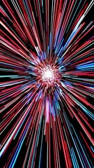 Poster - Vibrant light burst  dynamic colorful streaks converge dramatically in dark space